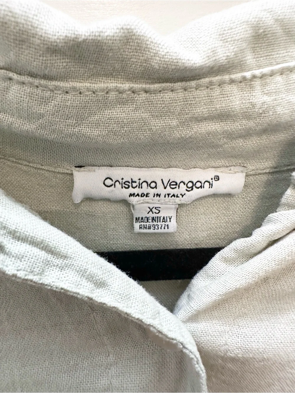 Cristina Vergani 100% Linen Tan Beige Collared Shirt Dress XS Made in Italy